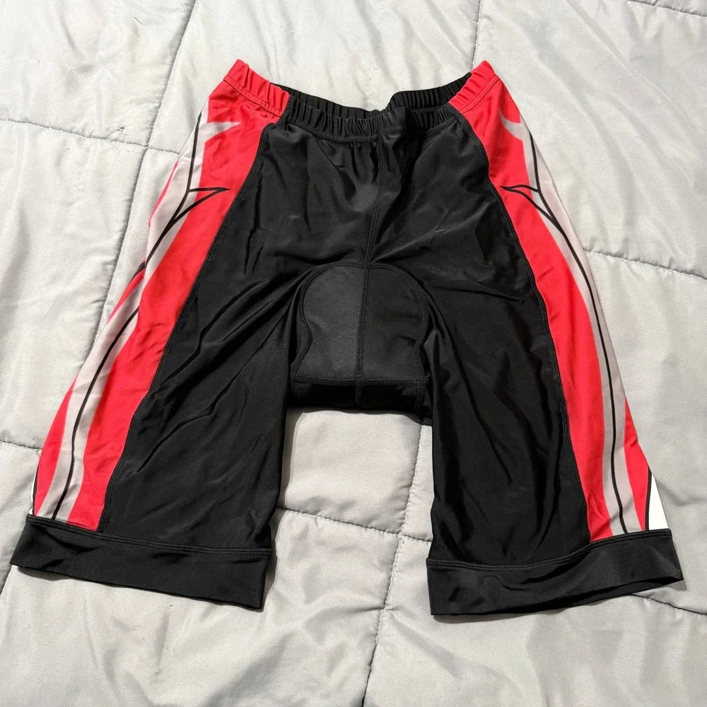 Shine Padded Cycling Shorts Mens XXL Black Red Compression Bike Shorts Chamois